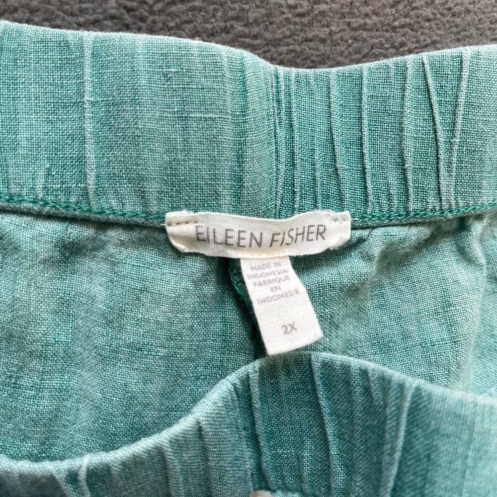 Eileen Fisher Linen Pants Womens Size 2X Teal Organic Wide Leg Cropped Lagenlook - Picture 6 of 8